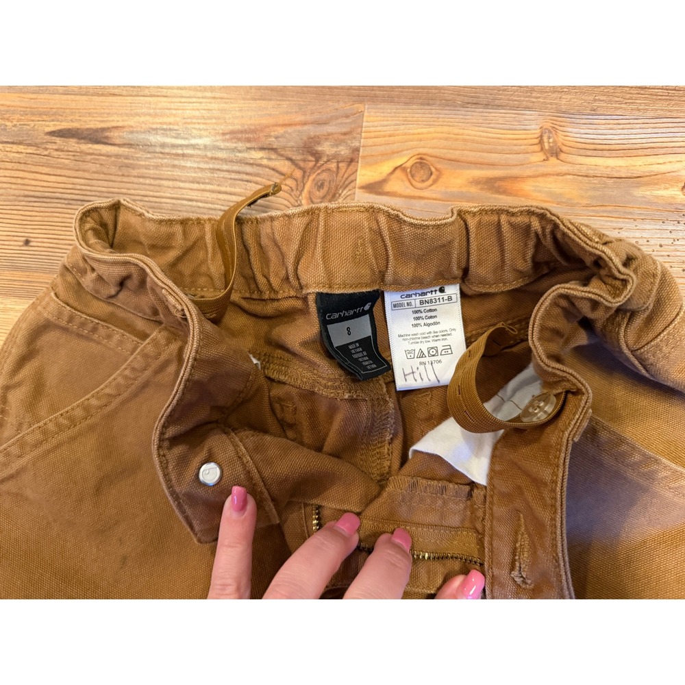 Carhartt Kids Brown Duck Canvas Work Pants Size 8 Adjustable Waist - Picture 2 of 10